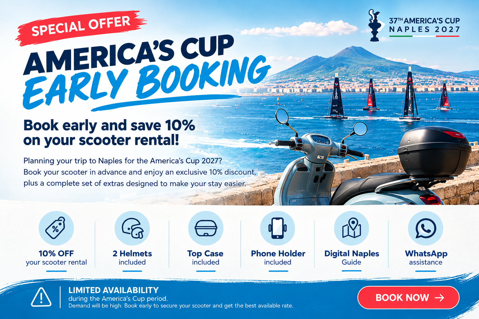 America's Cup Naples 2027 early booking scooter rental offer
